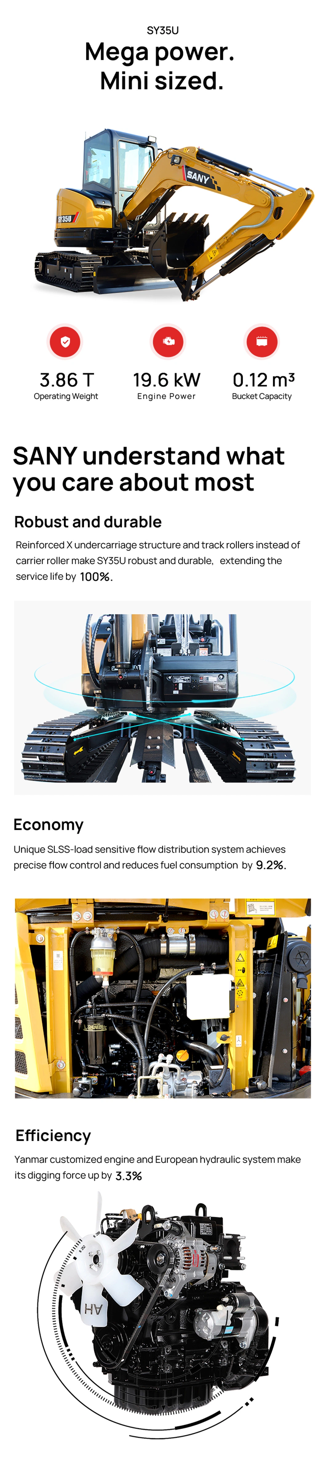 Sany Sy35 New Hydraulic Mini Crawler Excavator